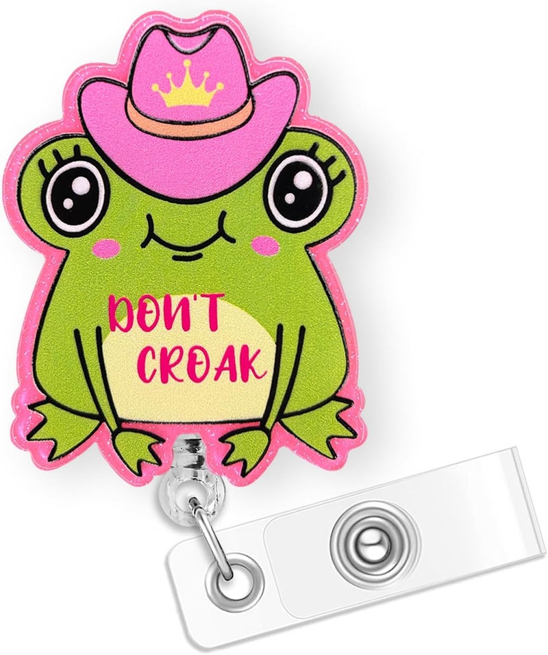 Bydevia Don’t Croak Cowgirl Frog Badge Reel Retractable for Nurse Nursing RN CNA Medical Assistant & Teacher | Funny Nurses Gifts Frog ID Badge Holder with Alligator Clip & 24” Durable Nylon Cord | Acrylic - Image 1